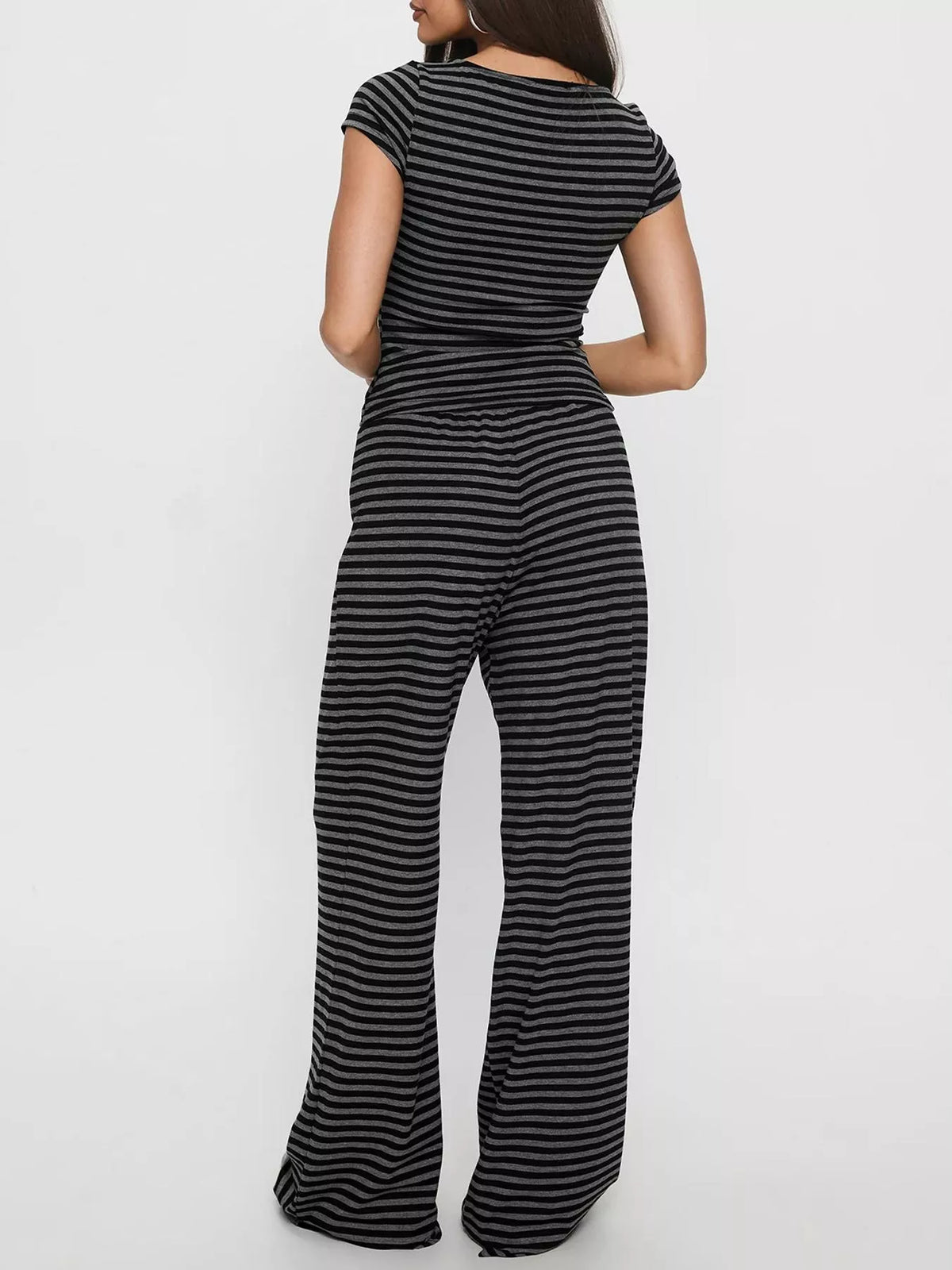 Striped top and wide leg pants matching resort set