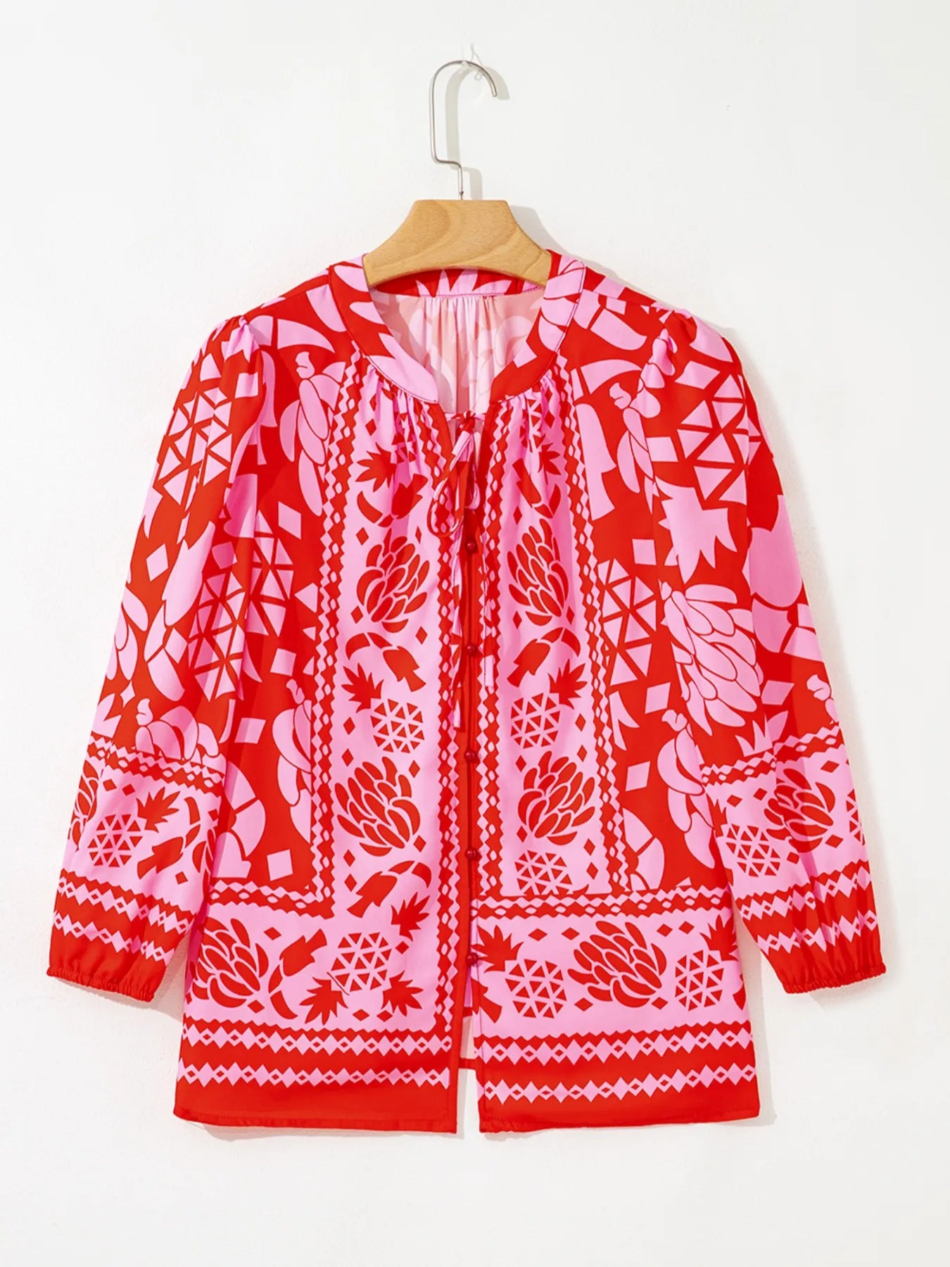 Floral Print Tie-Neck Button Down Shirt - Fashorio