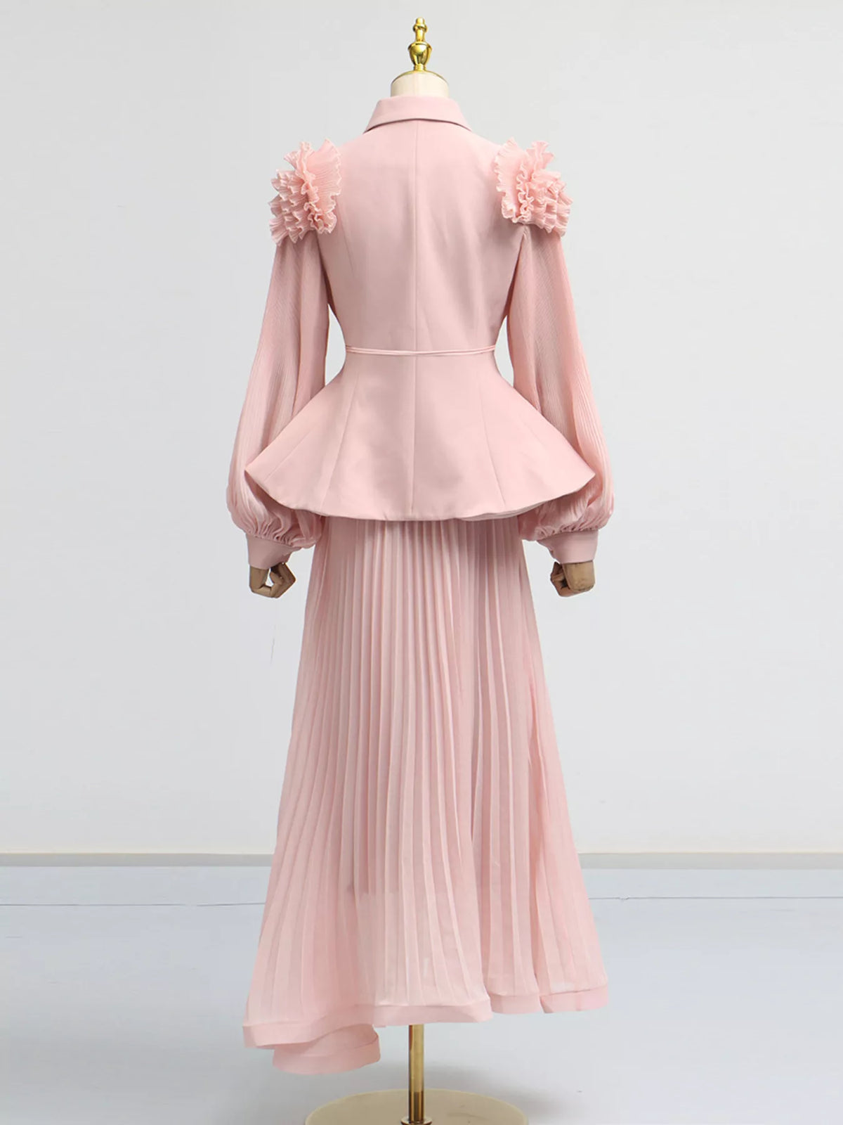 Frill Lapel Collar Top and Pleated Skirt Set, view 6