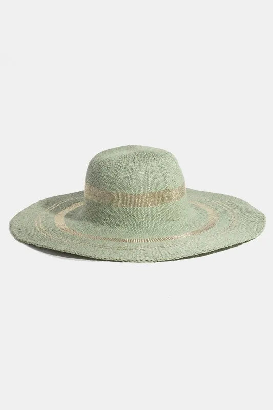 Fame Metallic Accent Trim Floppy Sun Hat Sage One Size - Fashorio