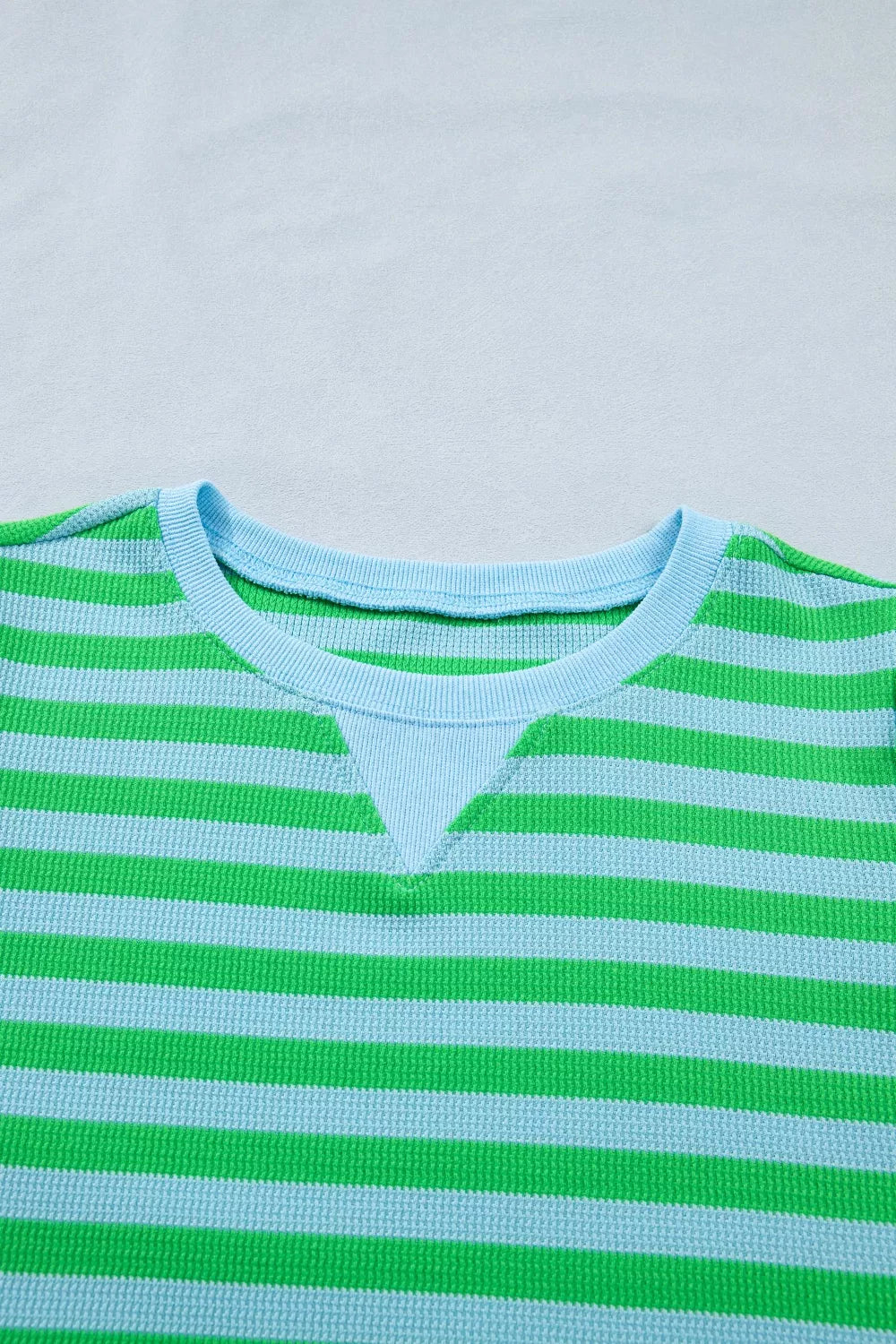 Stripe Colorblock Puff Sleeve Top and Shorts Two Piece Set, view 8