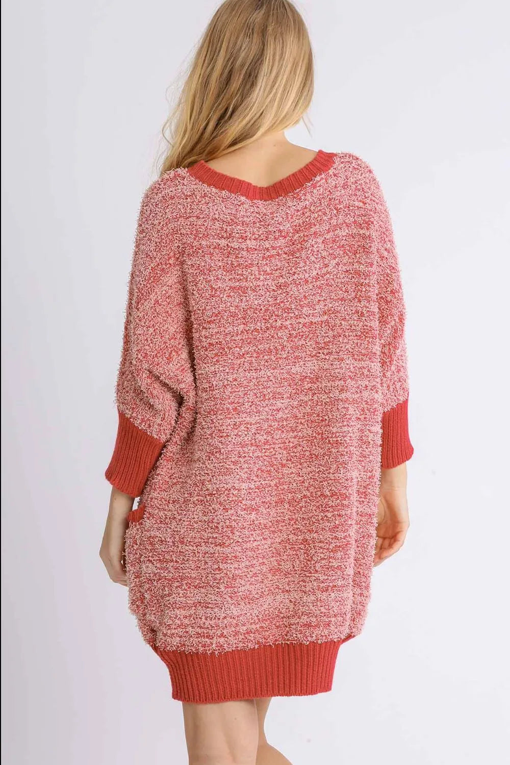 Scarlet Round Neck 3/4 Sleeve Sweater Dress with Pockets Plus Size back view