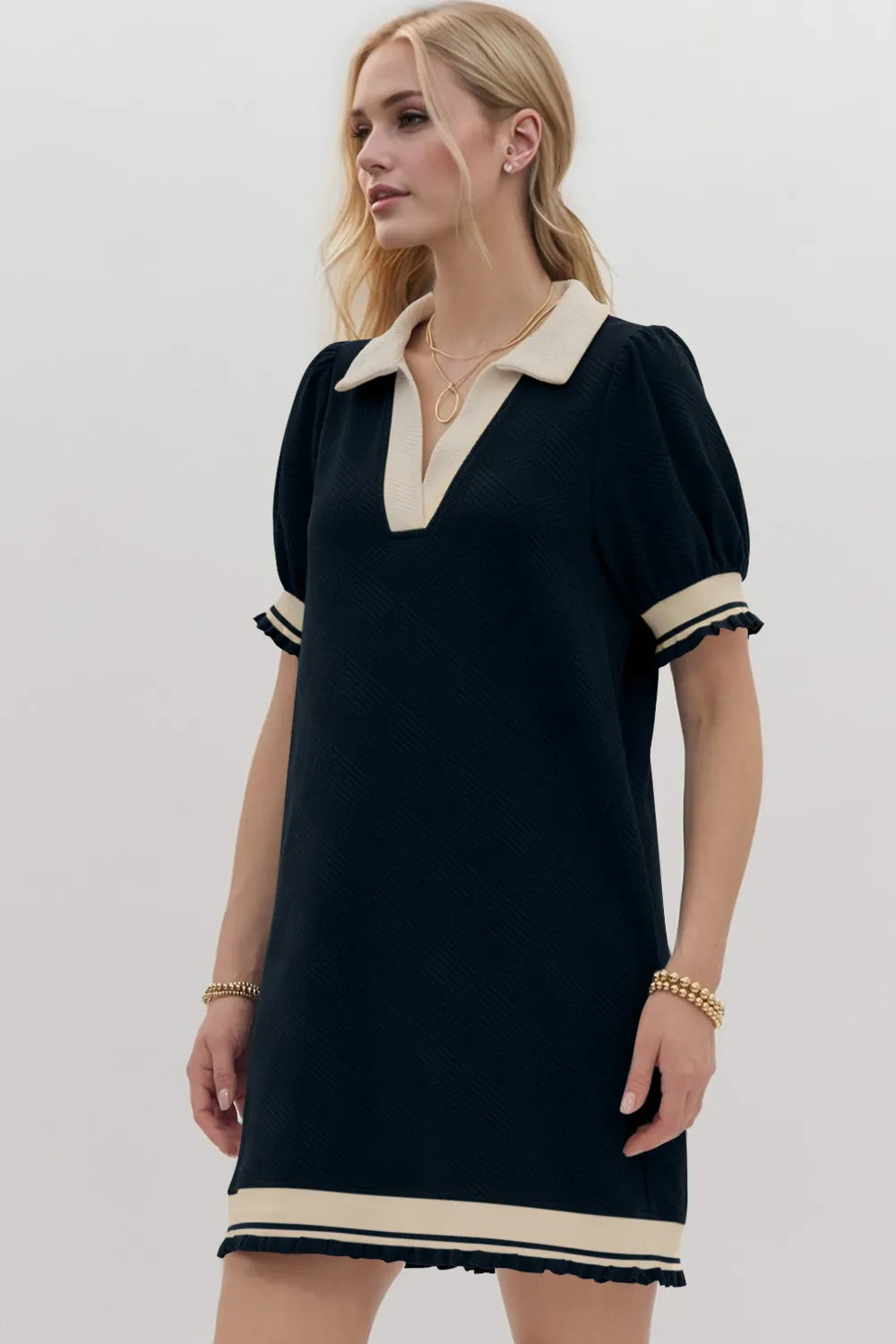 Collar short sleeve mini dress side view
