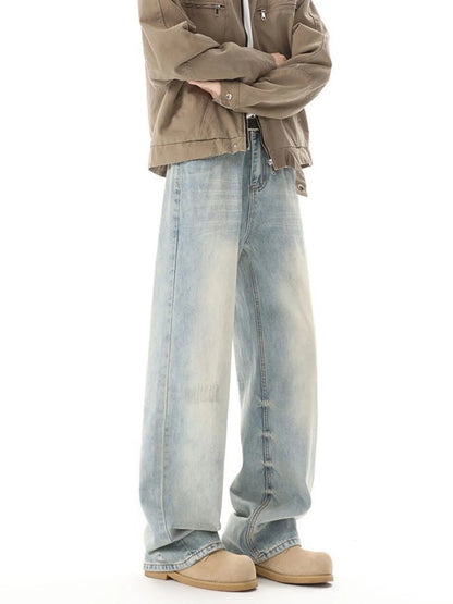 Men's High Waisted Washed Wide Leg Jeans - Fashorio