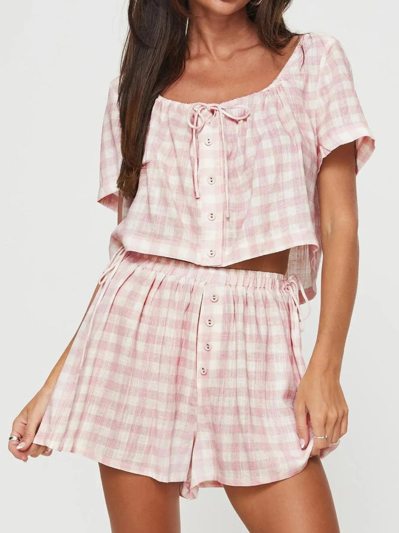 Gingham Check Top and Shorts Two Piece Casual Set