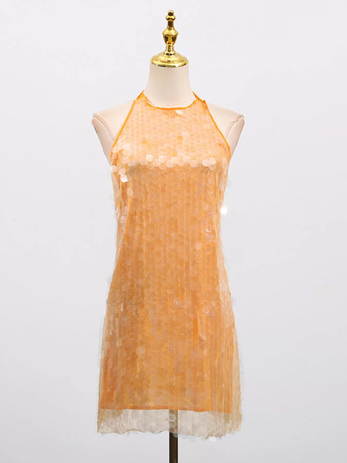 Sequin Halter Neck Mini Dress styled on model 16