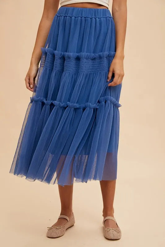 Annie Wear Tulle Tiered Midi Skirt - Fashorio