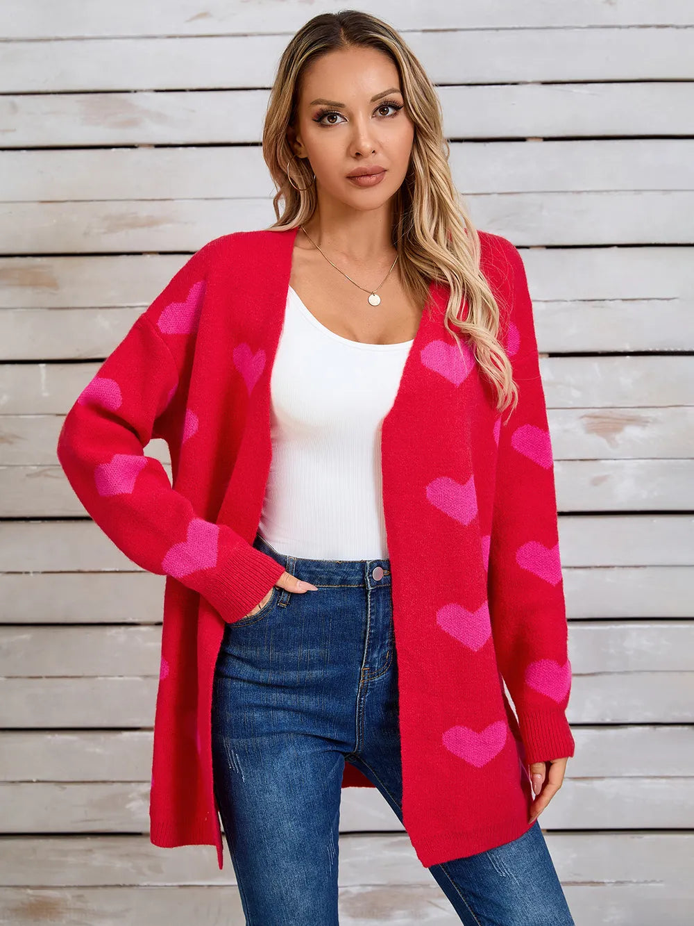 Angel Wings Heart Open Front Long Sleeve Cardigan - Fashorio