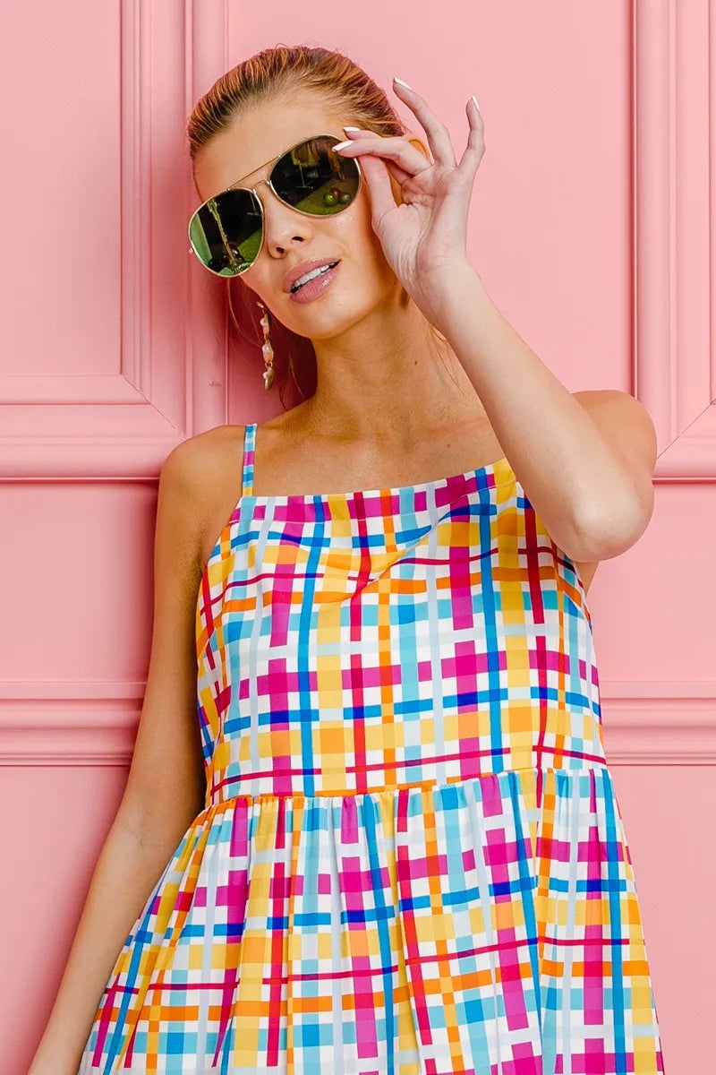 Plaid Sleeveless Sundress in Multi Color back view