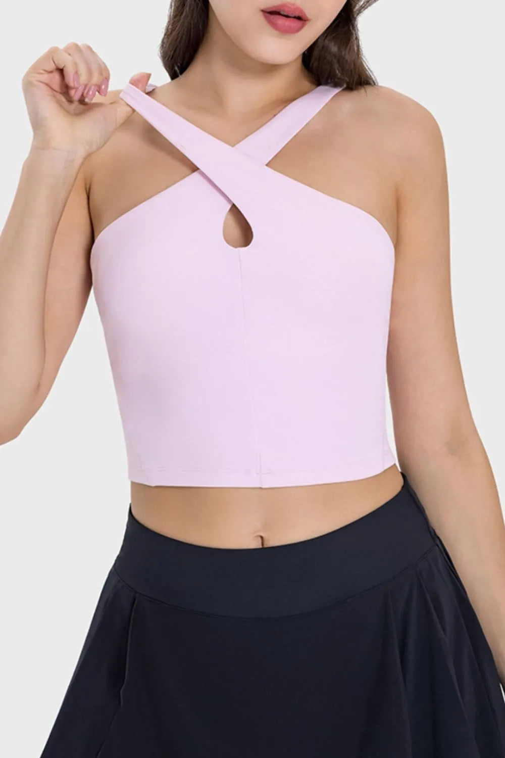 Millennia Crisscross Grecian Neck Active Cami Blush Pink - Fashorio