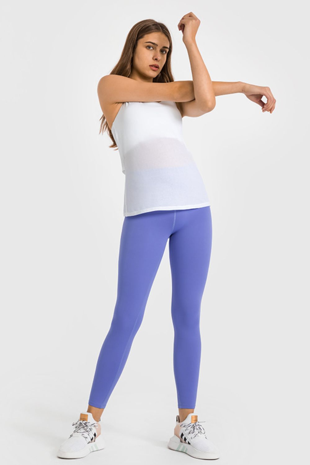 high waist ankle length yoga leggings close up detail
