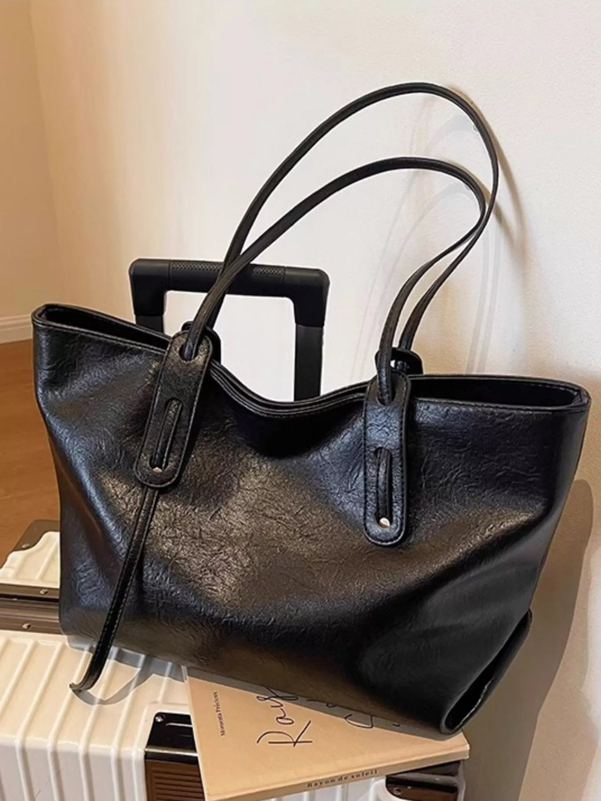 Large shoulder bag color options khaki and black