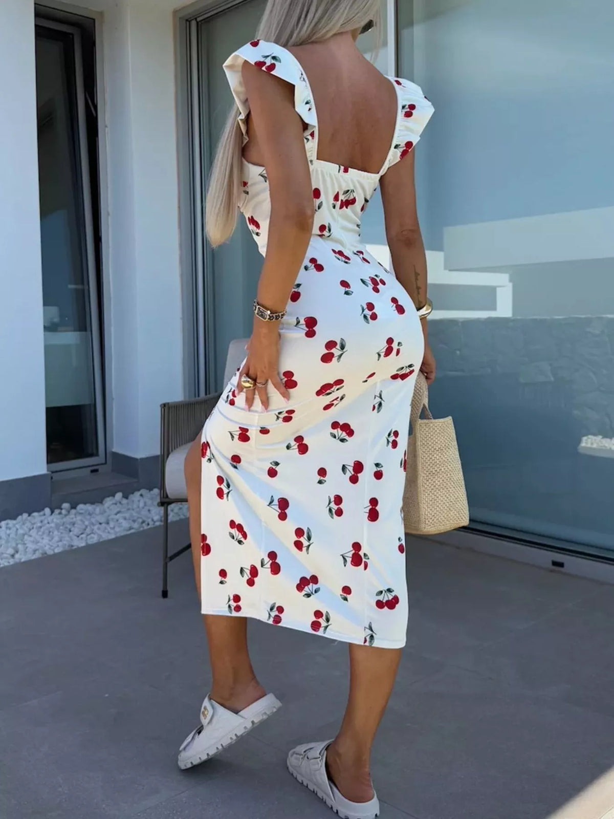 Slit midi dress fabric close up