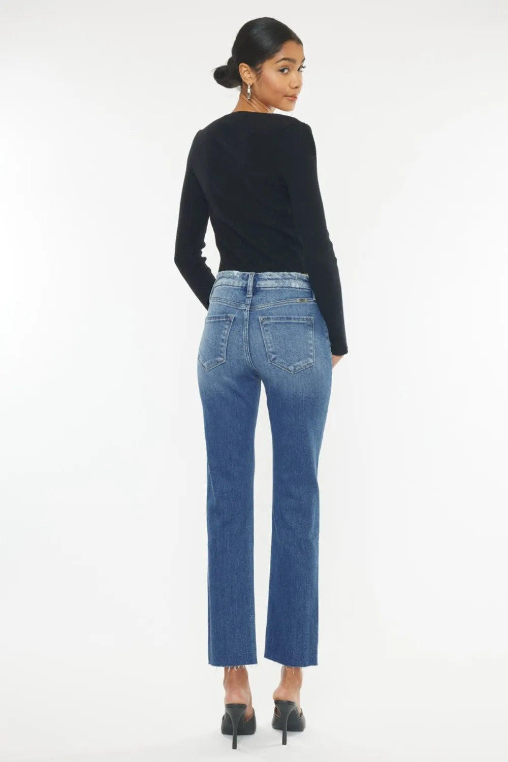 Kancan High Rise Wide Waistband Slim Straight Jeans - Fashorio