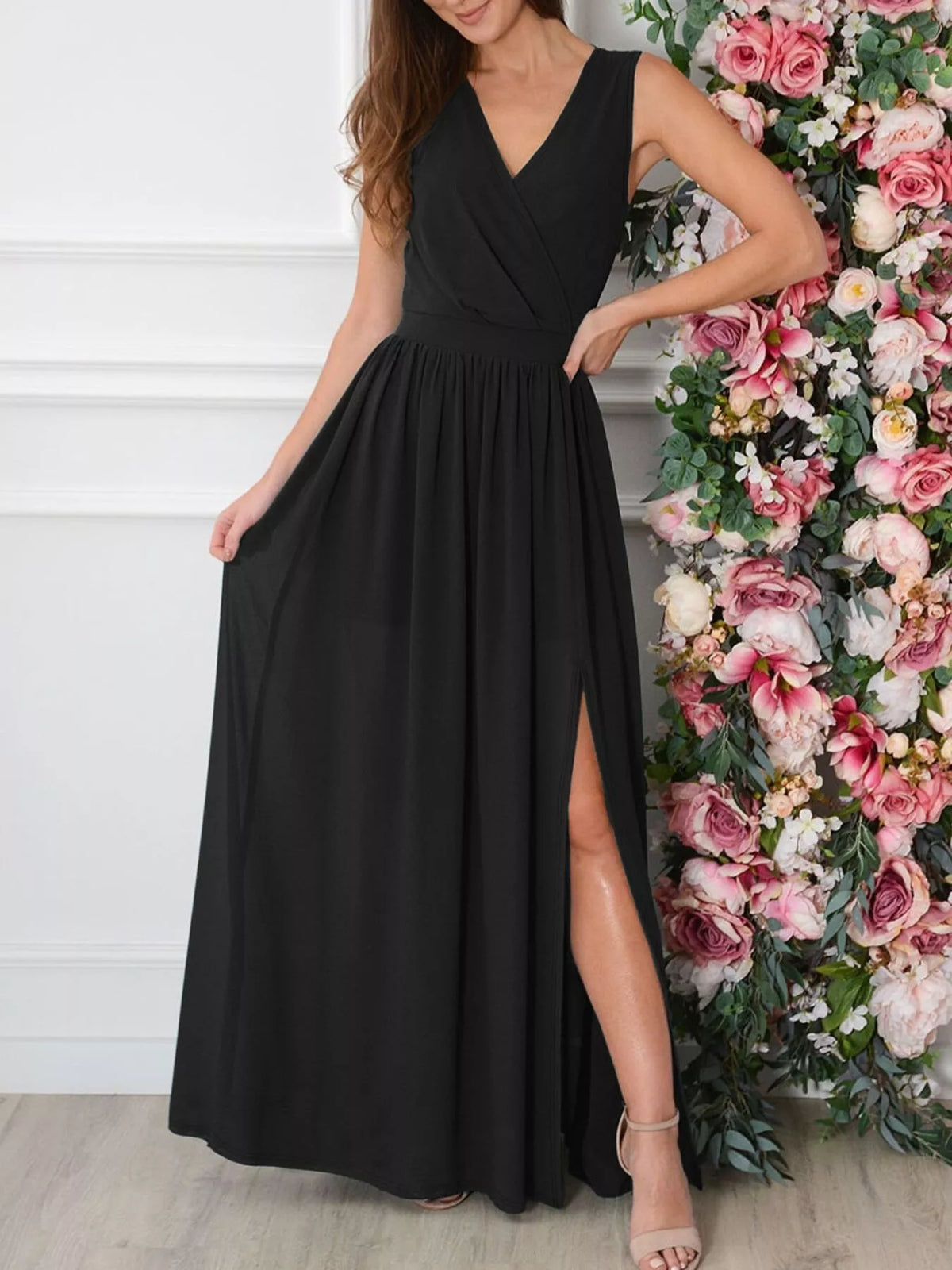 slit surplice sleeveless maxi dress back view