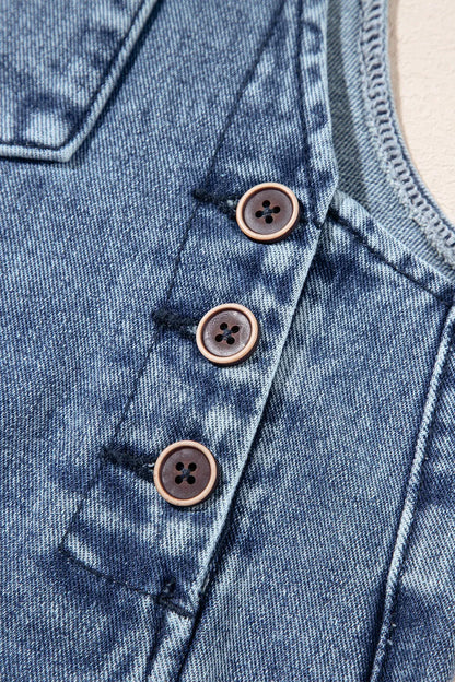 Distressed Bib Pocket Wide Leg Denim Overalls - Fashorio