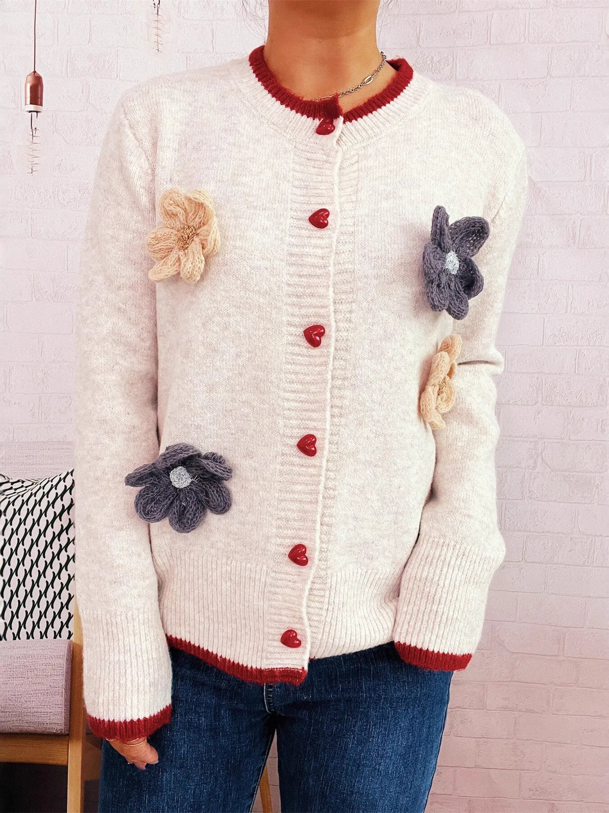 floral print cardigan button detail