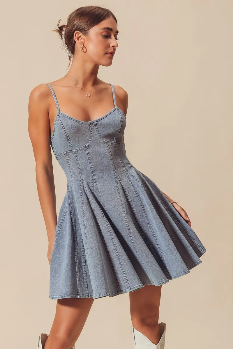 SO ME A Line Fit and Flare Denim Mini Dress - Fashorio
