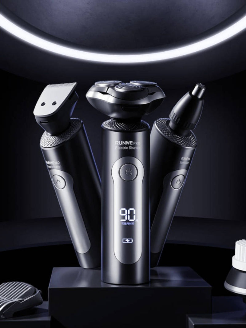 Black rechargeable electric shaver set front view