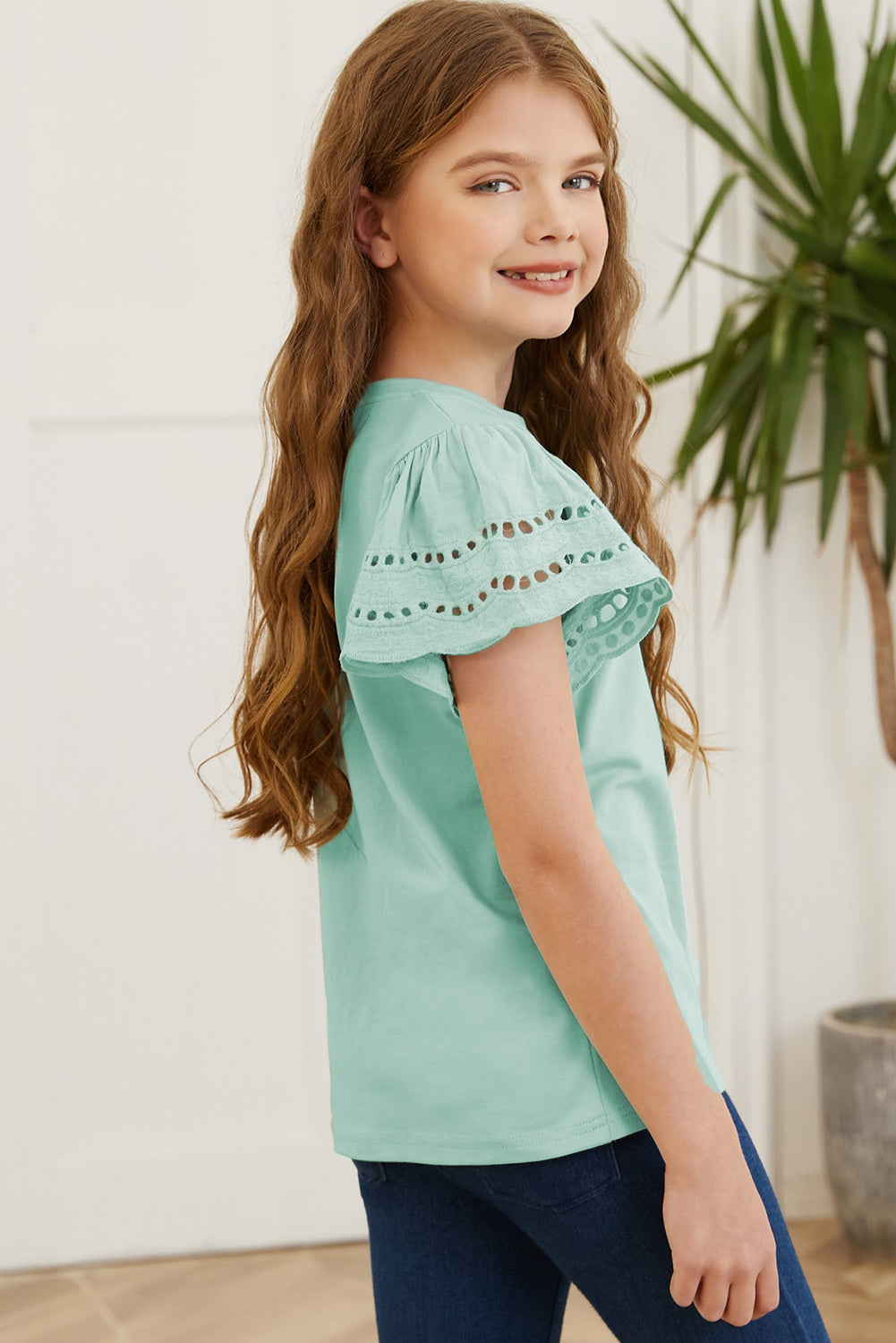 Round Neck Flutter Sleeve T-Shirt - Fashorio