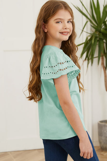 Round Neck Flutter Sleeve T-Shirt - Fashorio