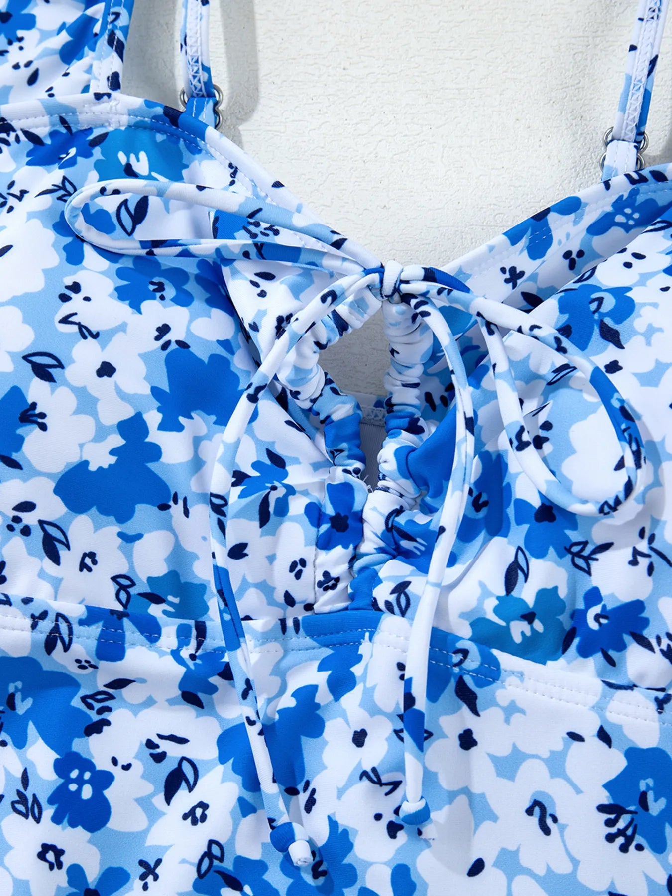 Floral Ruffled Strap Lace-up Hollow Out One Piece Swimsuit - Fashorio