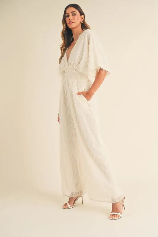 Fluffy Deep V Neck Wide Leg Jumpsuit styled look