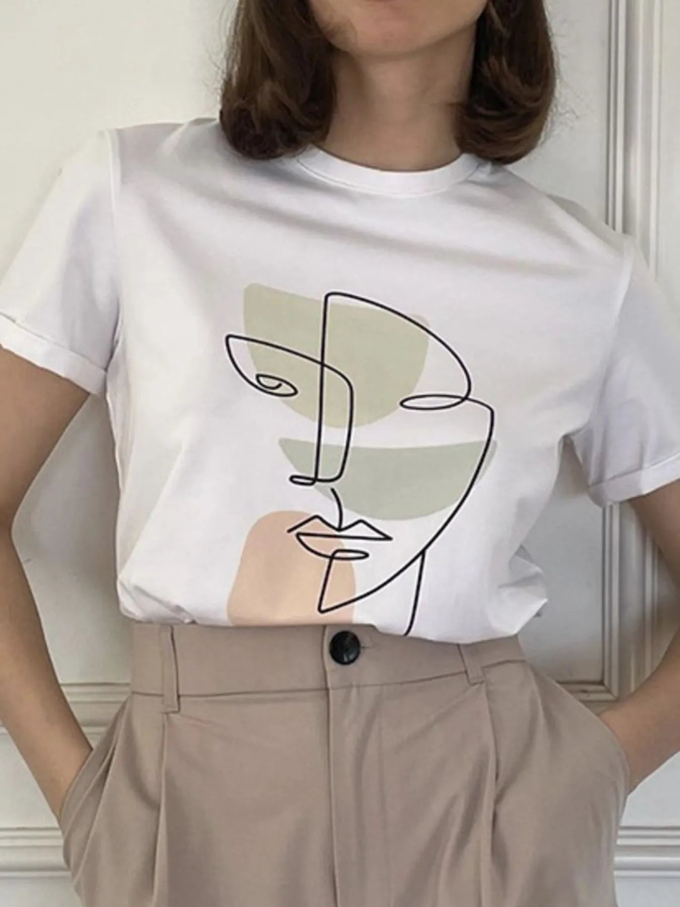 Abstract Face Graphic Casual Round Neck T-Shirt - Fashorio