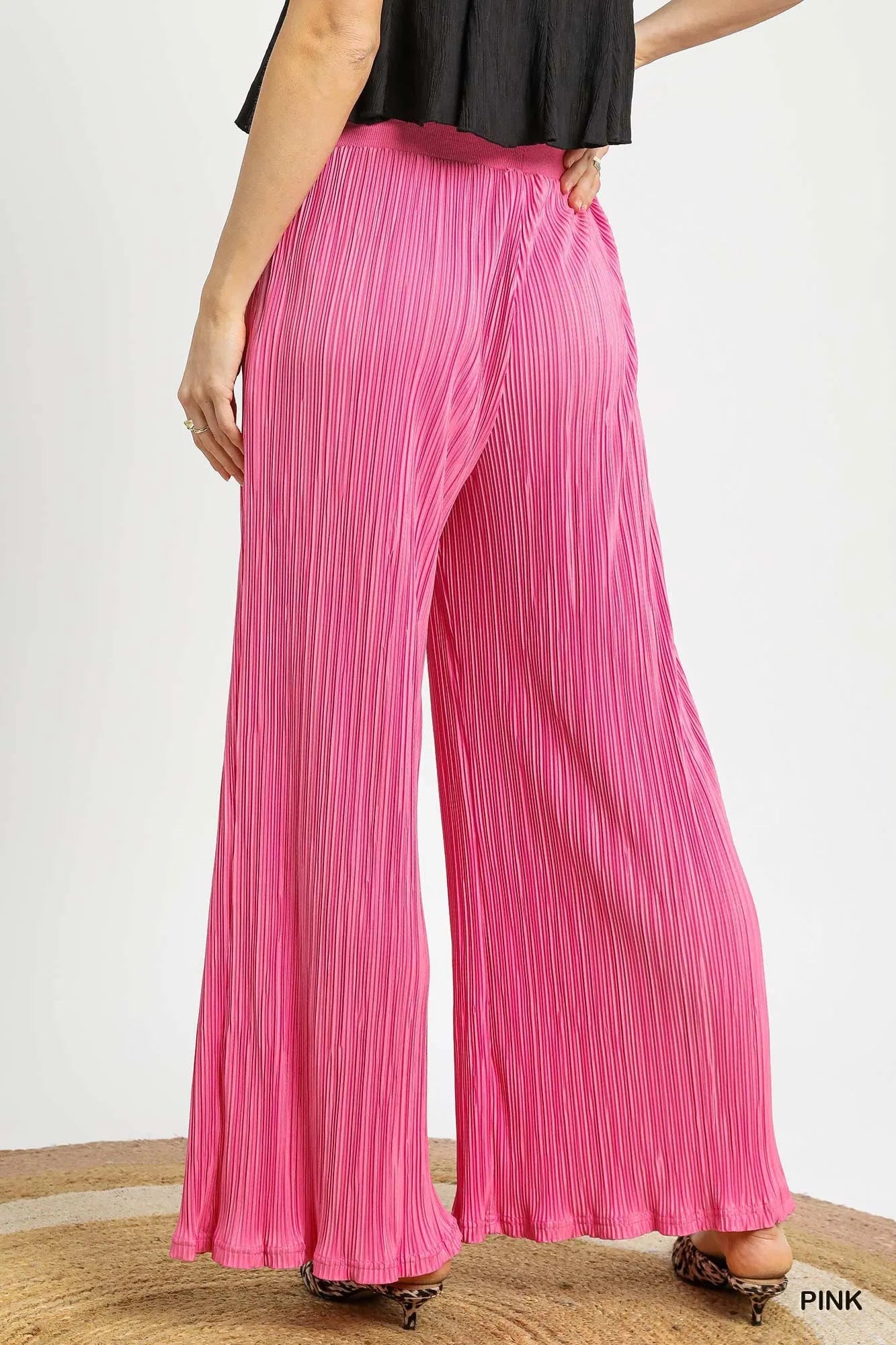 Umgee Wide Leg Textured Pants - Fashorio