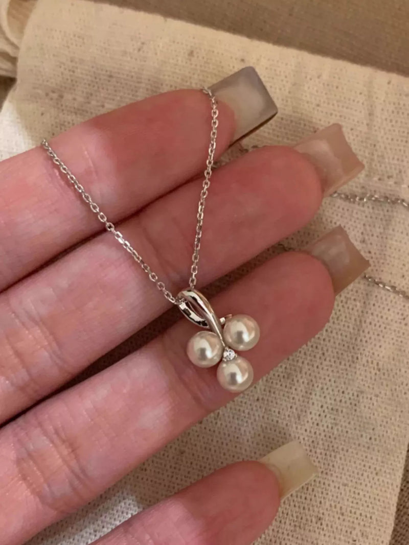 Sterling silver pearl pendant necklace front view