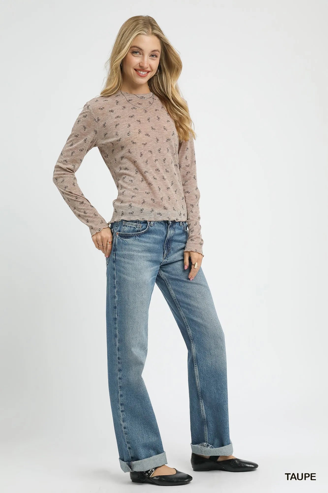 Umgee Bow Print Lightweight Knit Top - Fashorio