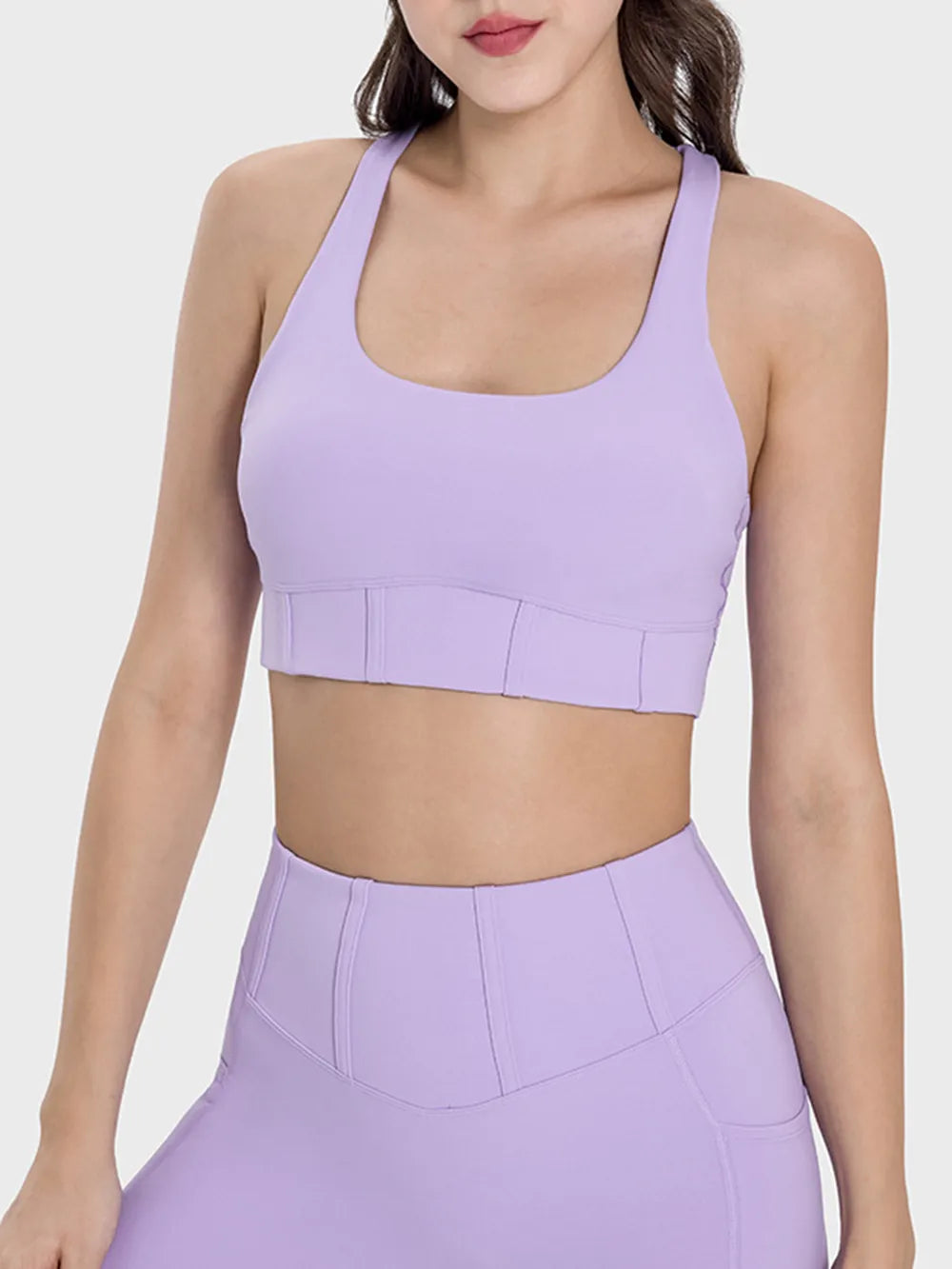 Millennia Square Neck Wide Strap Active Tank Lavender - Fashorio
