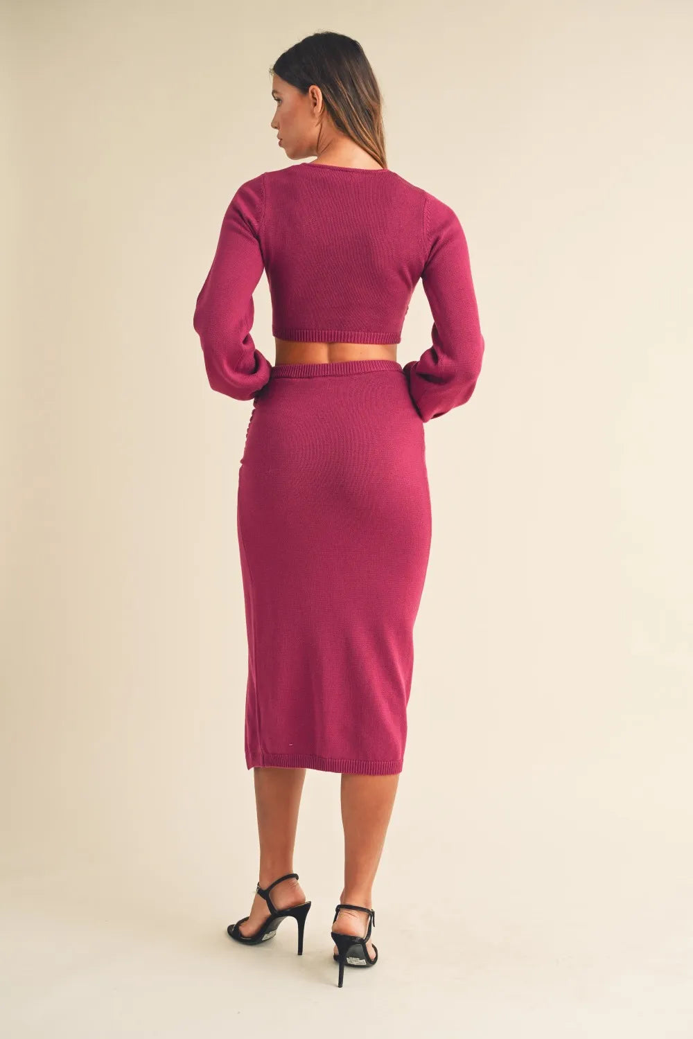 Front Twisted Knit Top and Midi Skirt Set side view