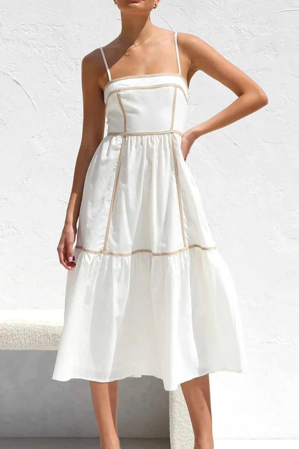 Contrast trim cami dress on model