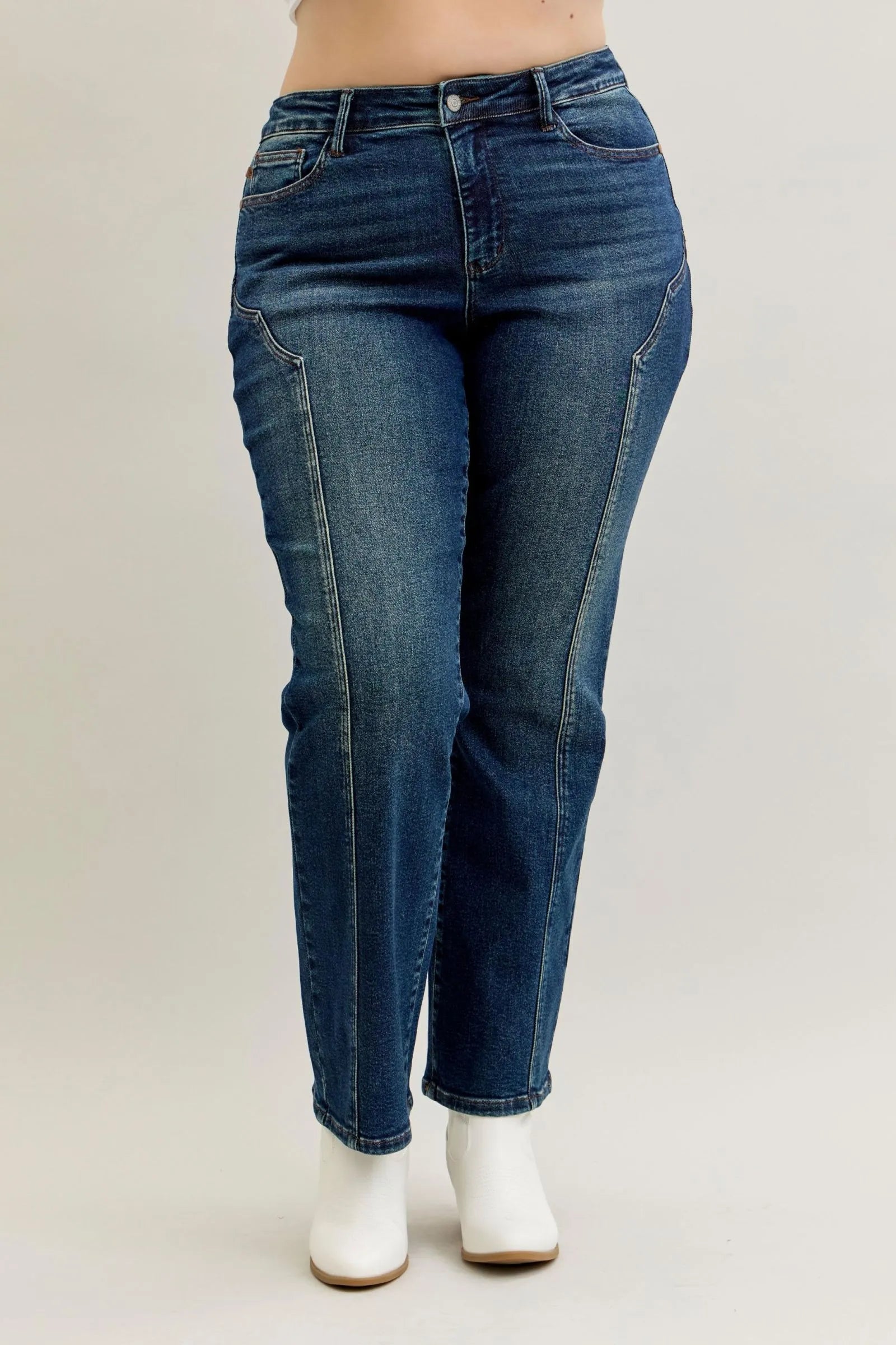 Judy Blue Full Size Seam Detail Straight Leg Jeans Plus Size - Fashorio