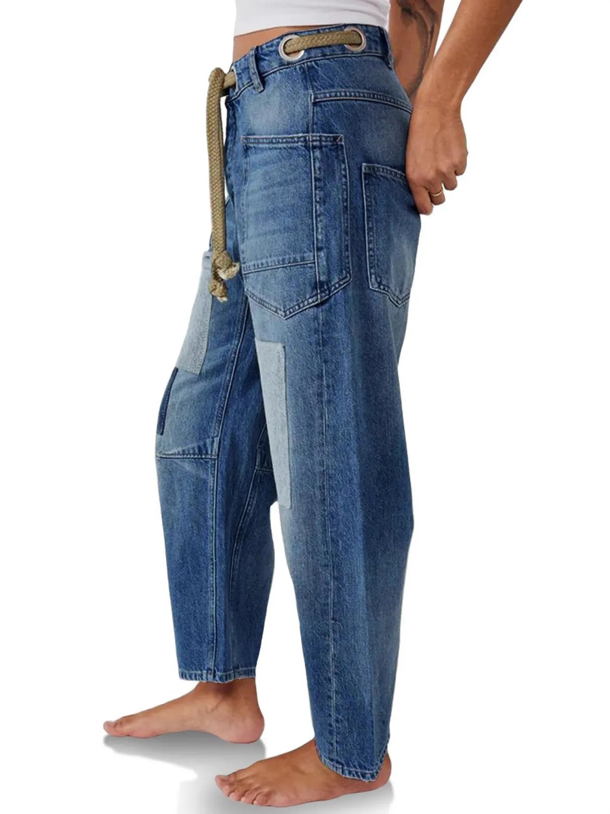 Wide leg washed denim side view
