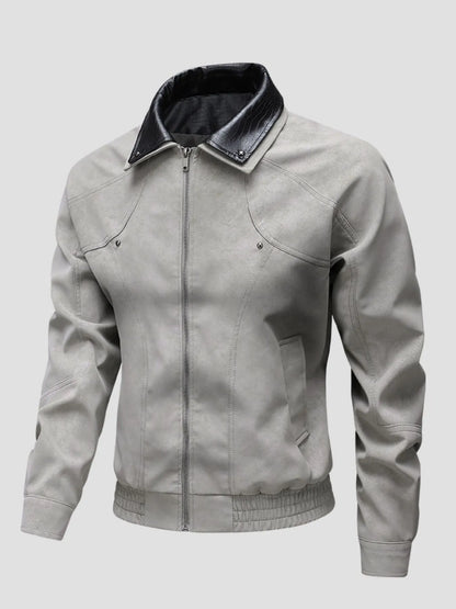 Men's Plus Size Leather Bomber Jacket with Full Zip Front Apricot - Fashorio