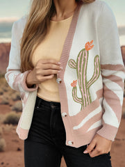 Desert Cactus Buttoned Front Sweater Cardigan Floral - Fashorio