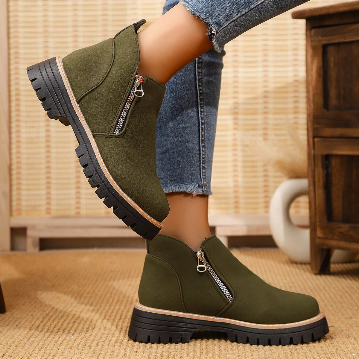 Ankle Boots with Zipper Accent heel and platform detail