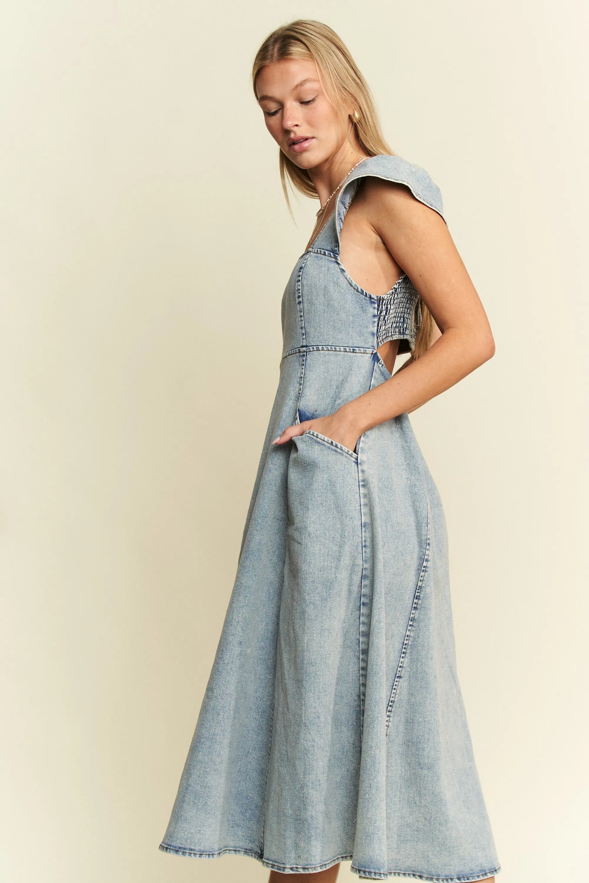 Jade By Jane Full Size Ruffled Denim Midi Dress Plus Size - Fashorio
