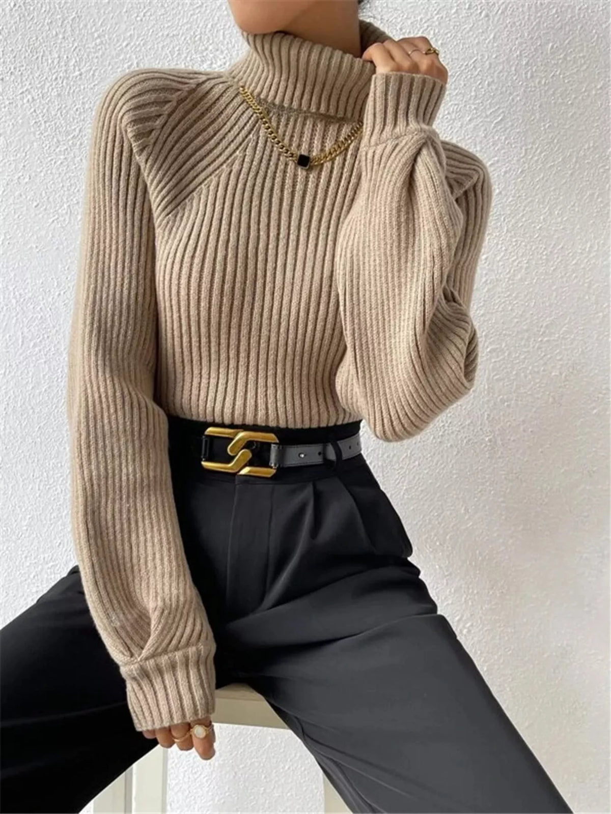 Turtleneck sweater in mocha tone
