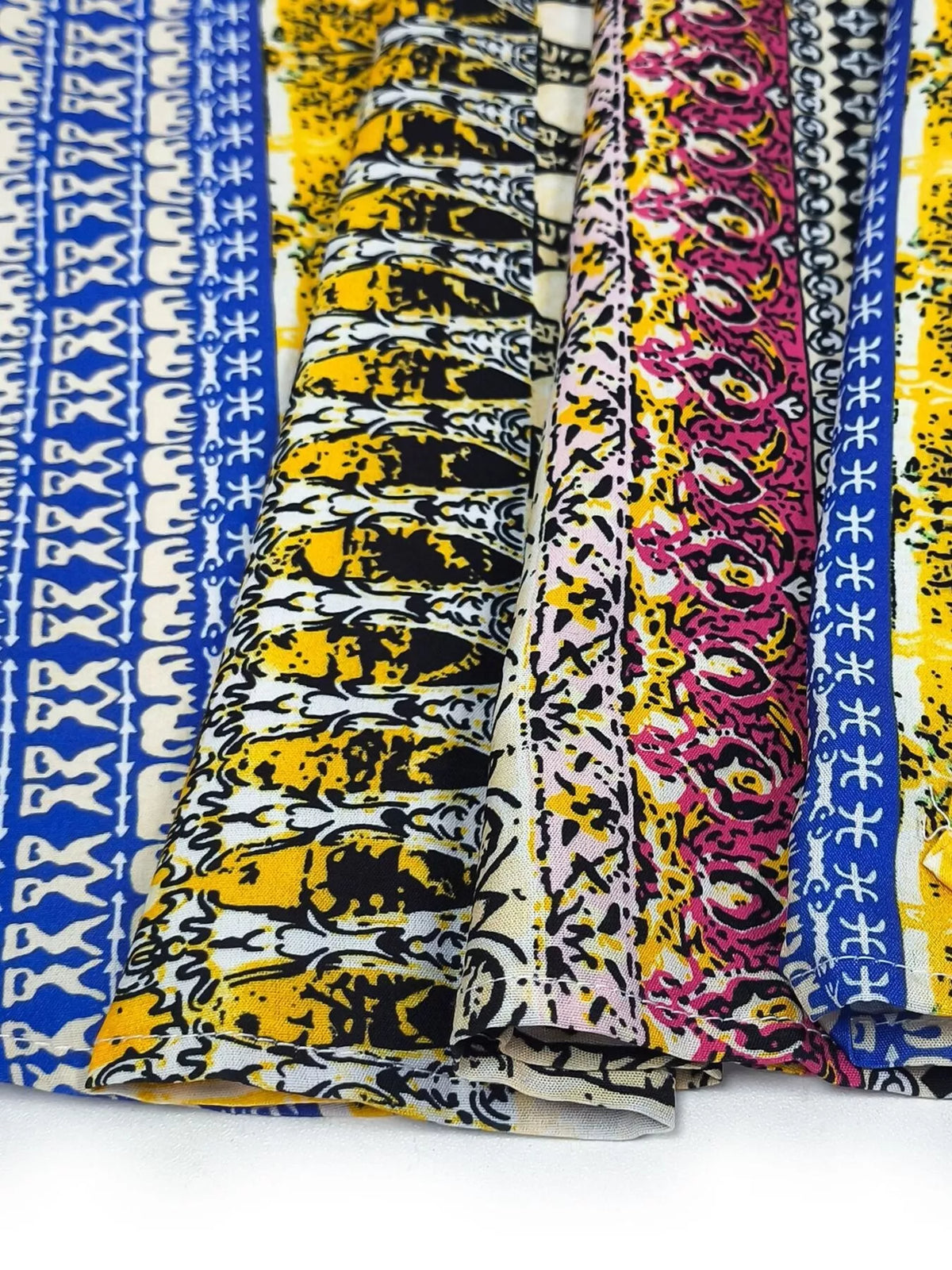 Boho print ruffle sleeve slit dress close up view