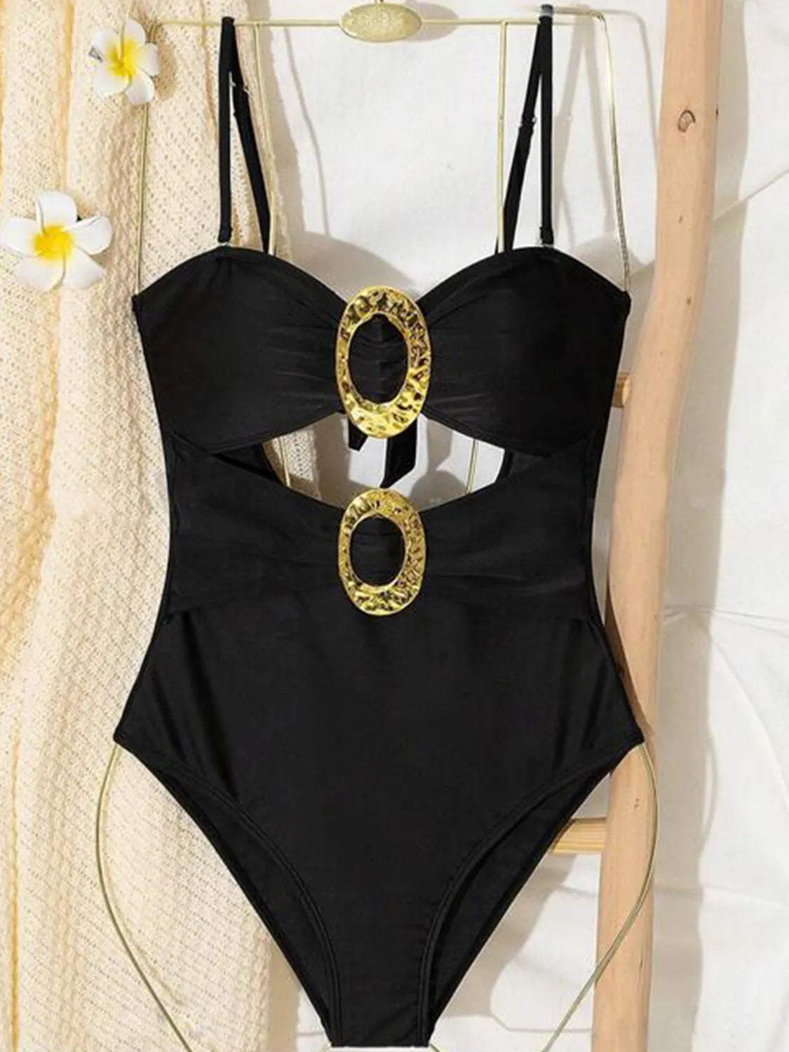 Cutout one piece swimsuit styled poolside