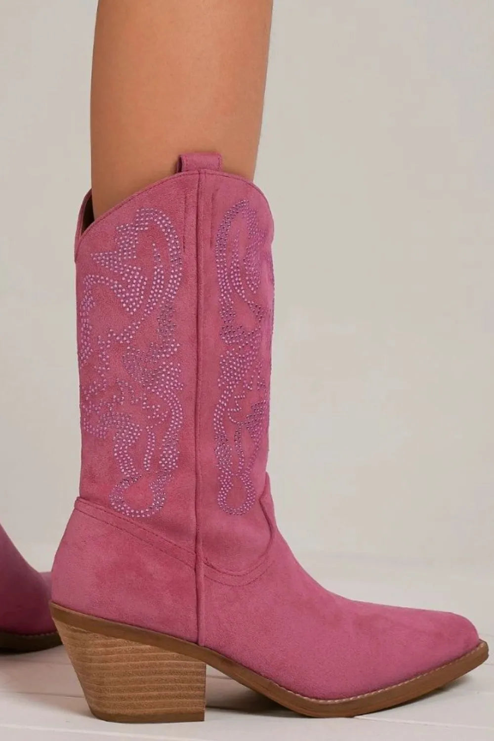 Rhinestone Detail Point Toe Boots side profile