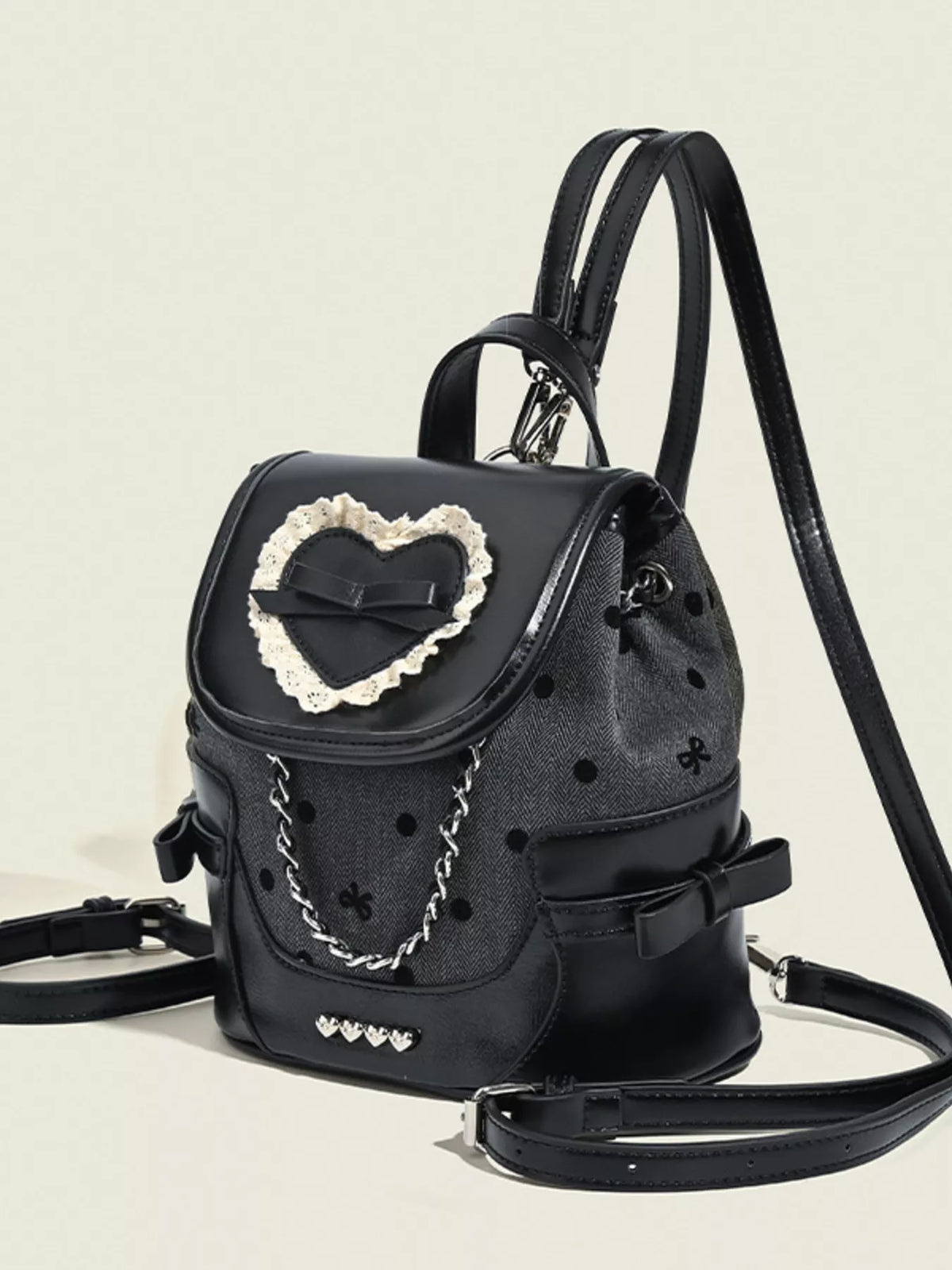 Mini backpack showing chain detail