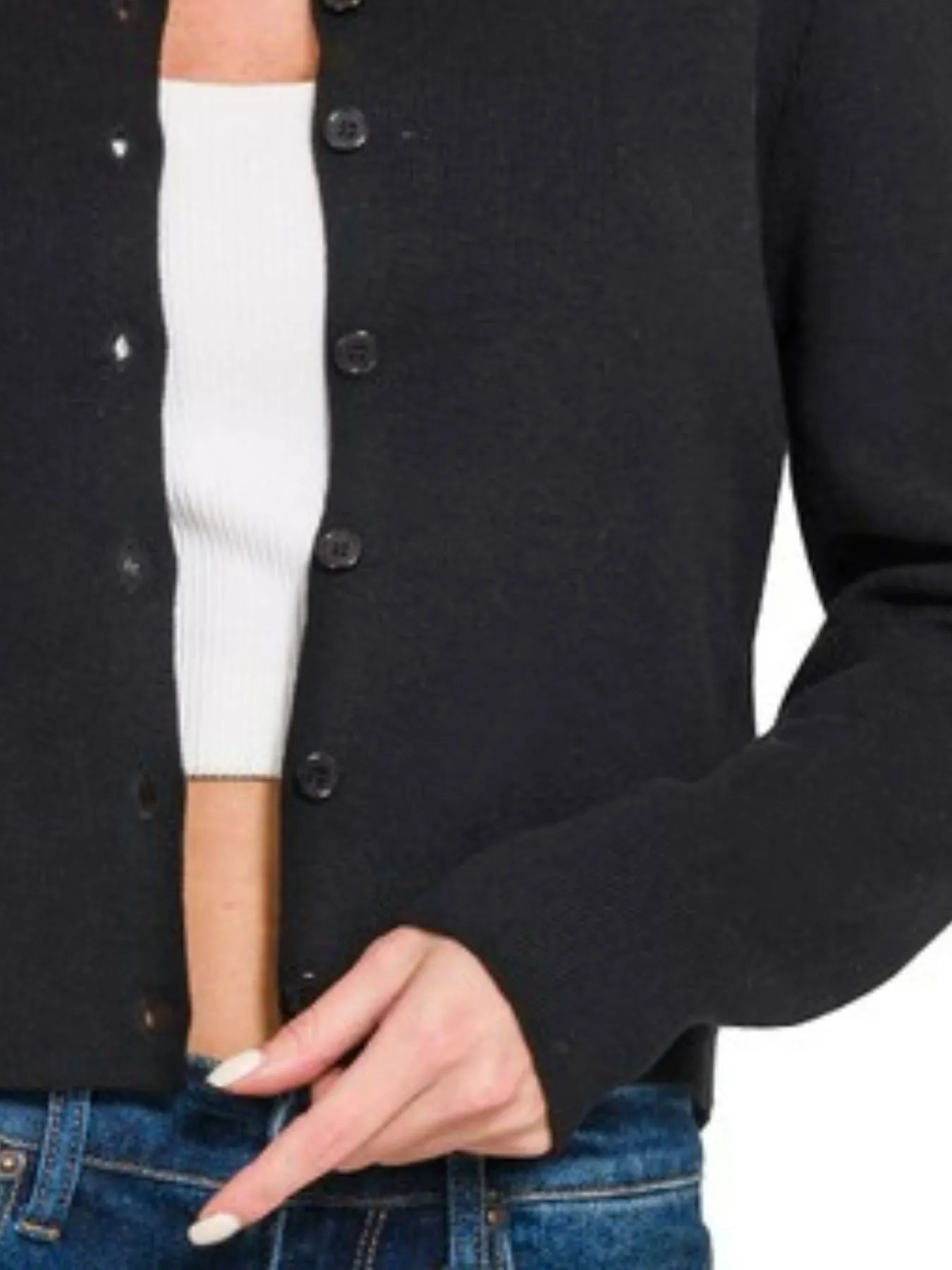 Zenana Button-Front Crewneck Long Sleeve Cropped Cardigan - Fashorio