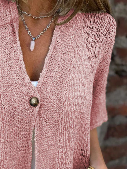 Full Size One Button Openwork Cardigan Plus Size - Fashorio