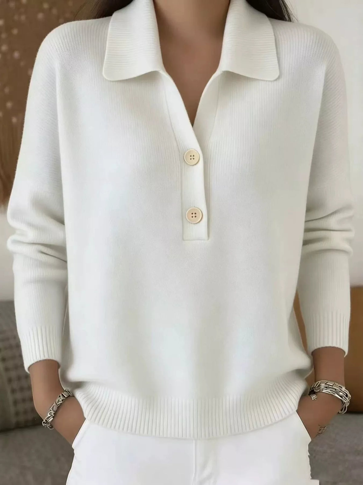 Button Front Long Sleeve Sweater Plus Size side view