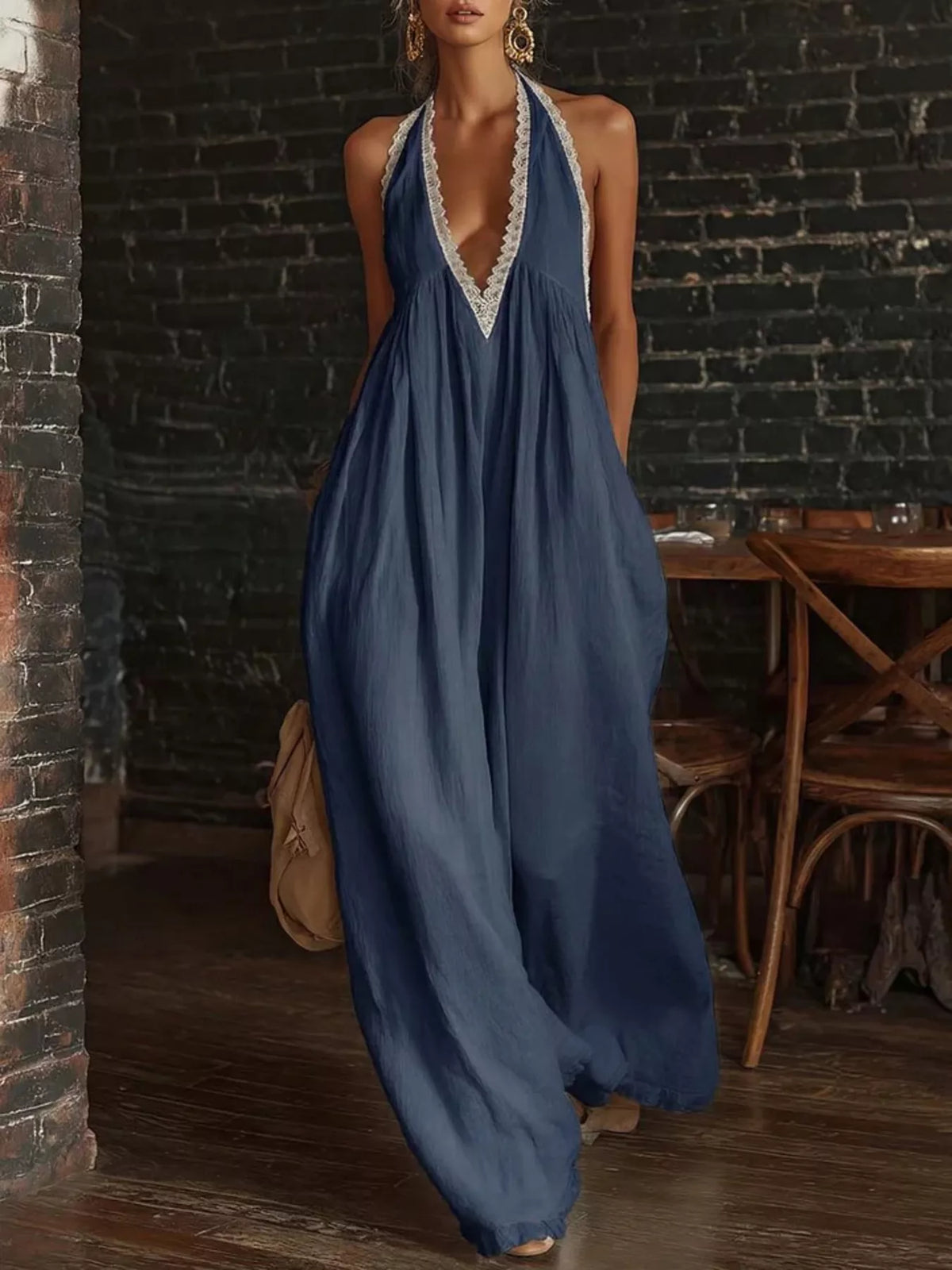 Halter lace jumpsuit full length