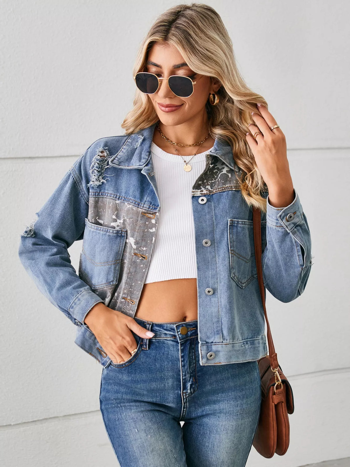 Snake Print Button Up Denim Jacket view 10